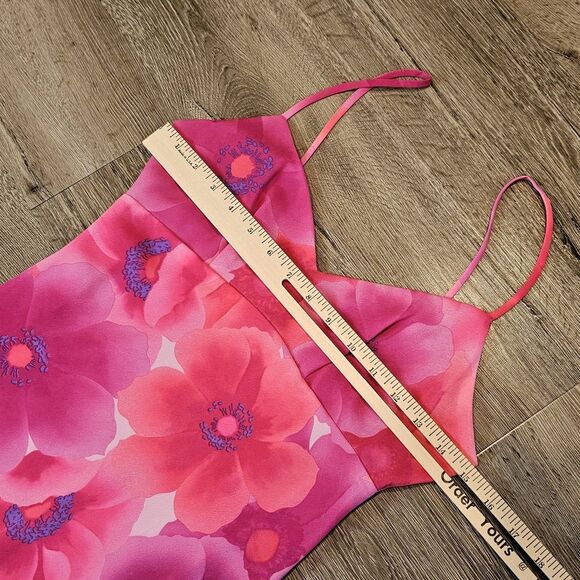 Vintage Mirrors Y2K Slip Dress S Pink Floral Sharkbite Hem So-Cal Island Girl - Picture 3 of 11